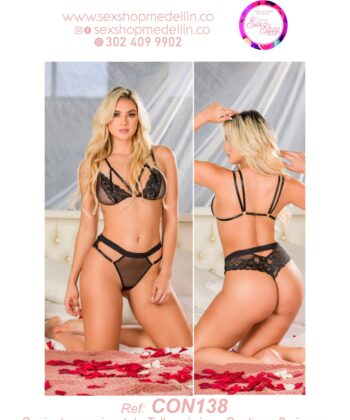 Conjunto en Tul y Encaje Femenino CON138 Lencería Erótica Ropa interior Sexy Lencería Intima