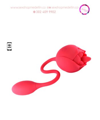 Vibrador Consolador Estimulador Clítoris Lengua Doble Estimulación Rose Red BQ532 APP