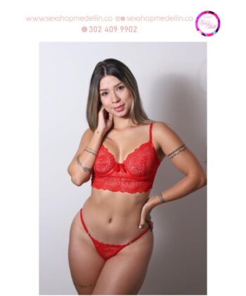 Conjunto Rojo Pasión en Encaje Femenino Lencería Erótica Ropa interior Sexy Lencería Intima